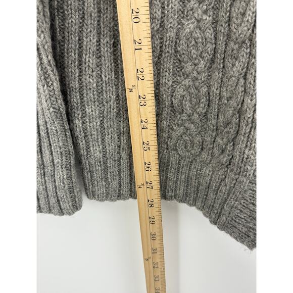 Vintage J.Crew 100% Wool Cable Knit Collared Cardigan Sweater Gray Women L - Picture 5 of 7